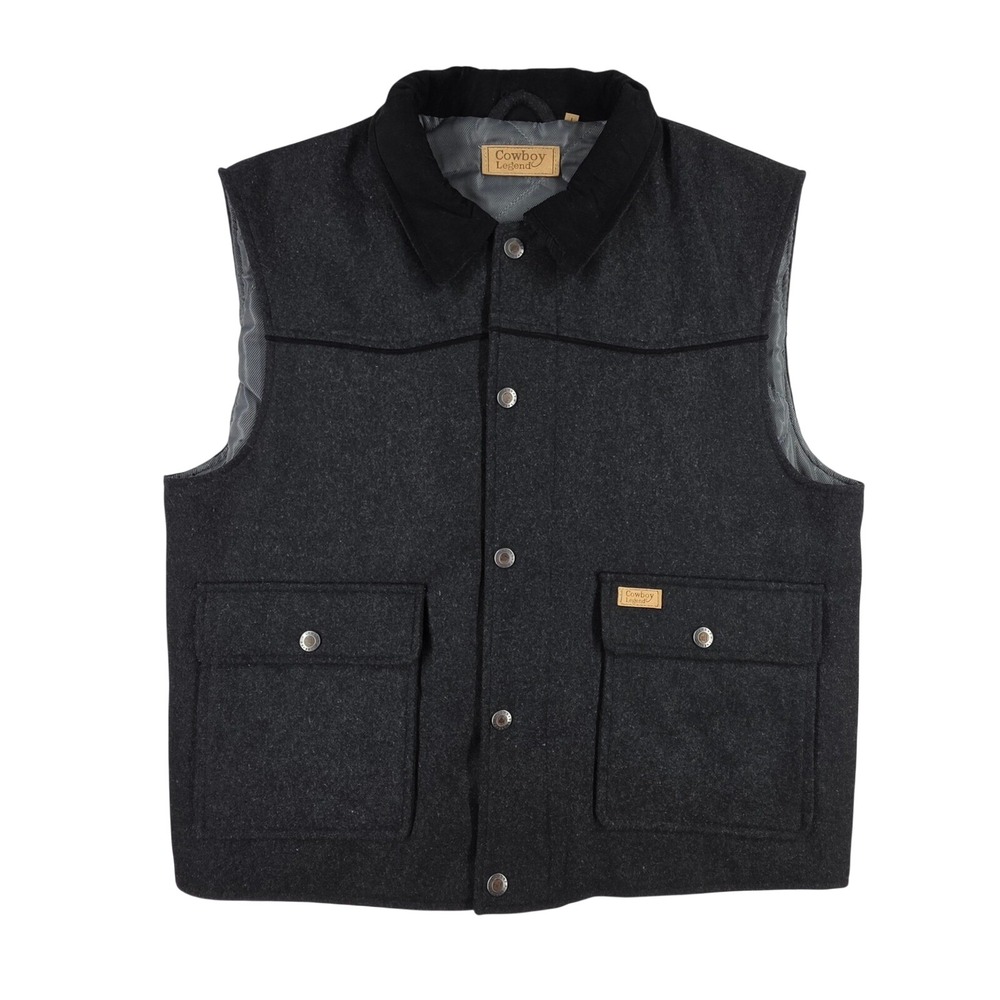 Cowboy Legend Mens‎ Western Wool Blend Vest Charcoal Gray Corduroy Collar Large